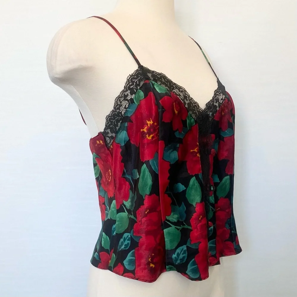 90s Victoria’s Secret Silky Satin Floral Print Vintage Lace Camisole Gold Label - Picture 5 of 8